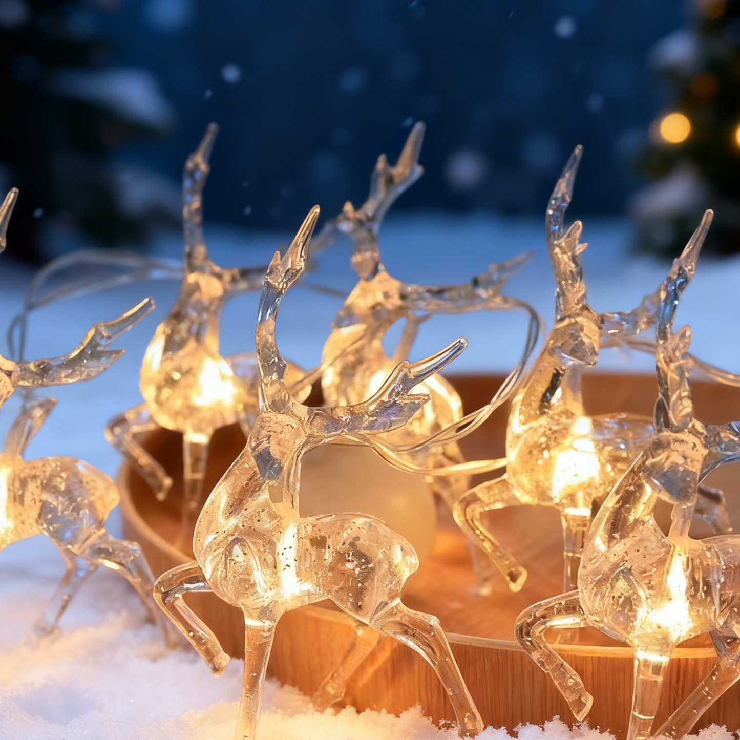 Deer Christmas Light LED String / Clear Acrylic Reindeer Garland Lights for Holiday Home Decor