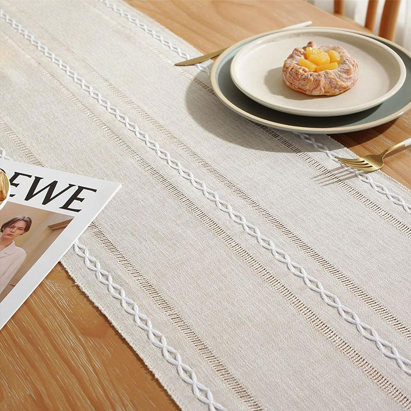 Rustic Hand-Woven Table Runner – Cotton & Linen Boho Table Flag with Tassels