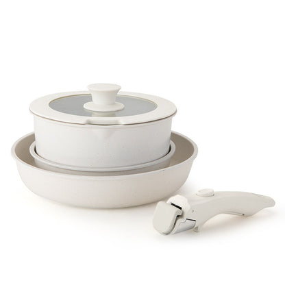 Smart Detachable Handle Cookware Set - Non-Stick Wheat Rice Stone Pan & Pot Set for Space-Saving Storage (Multifunctional)