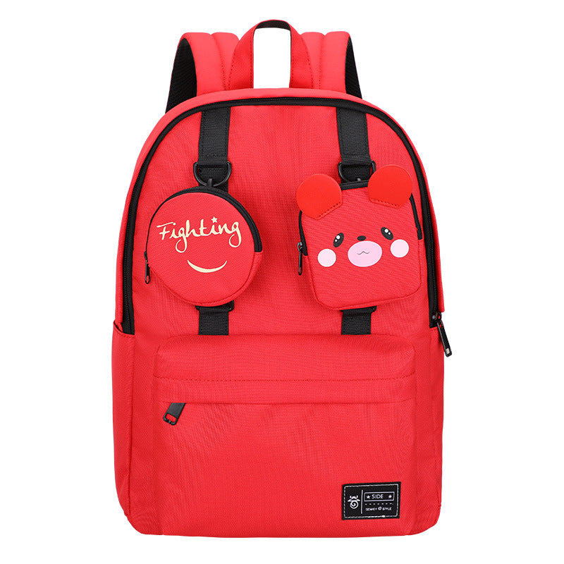Creative Solid Color Backpack for High School & Junior High Girls - Personality Design with Small Pocket