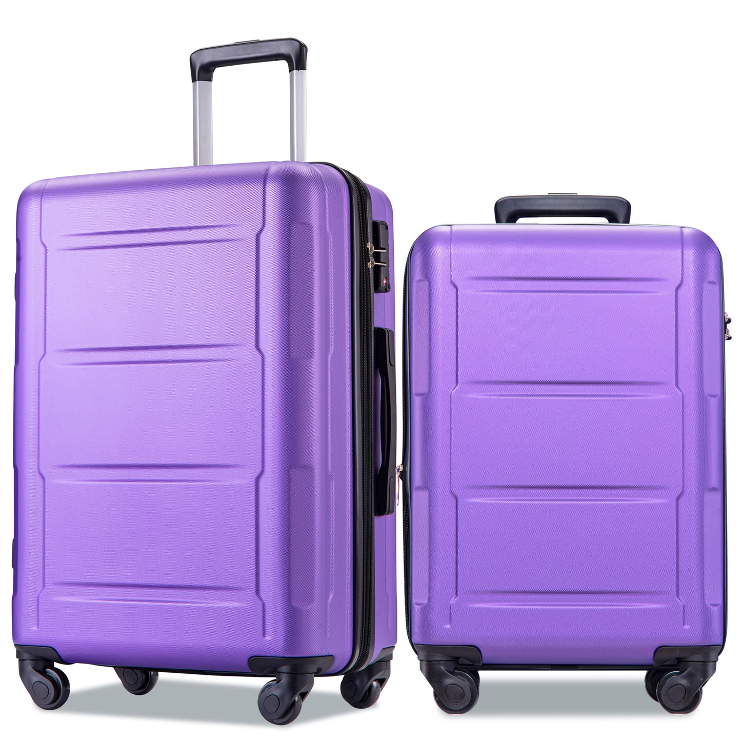 2-Piece Expandable ABS Lightweight Spinner Luggage Set with TSA Lock - Purple (20"+24")