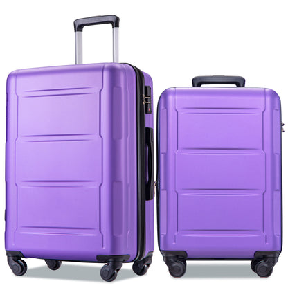 2-Piece Expandable ABS Lightweight Spinner Luggage Set with TSA Lock - Purple (20"+24")