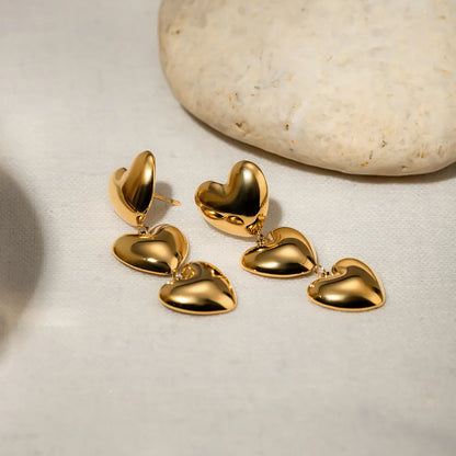 Dainty Stainless Steel Triple Heart Drop Earrings