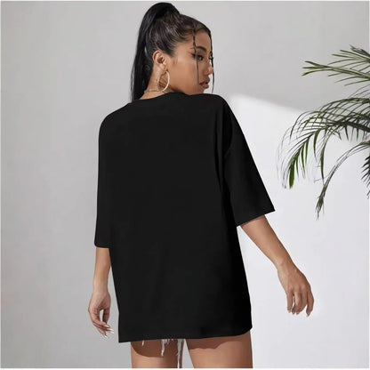 Women's Casual Starry Sky Pattern Graphic Tee - Artistic Black T-Shirt