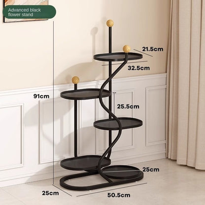 Multi-Layer Mobile Flower Stand with Wheels – Creative S-Shaped Metal Plant Shelf for Balcony