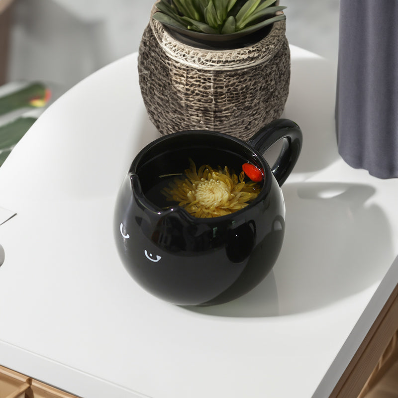 Adorable Hand-Painted Black Cat Ceramic Coffee Mug - Cute 3D Kitten Tea Cup for Cat Lovers