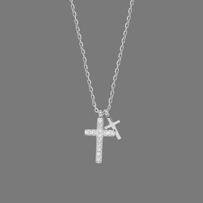 Micro Inlaid Zircon Silver Tone Religious Necklace