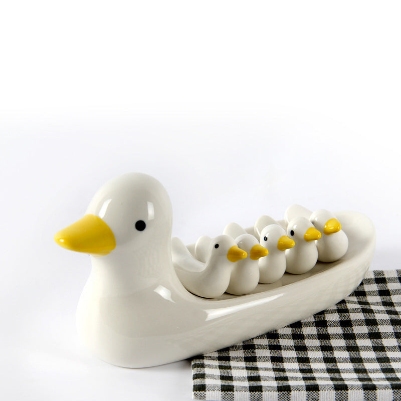 Cute Ceramic Duck Chopstick Holder and Tableware Rest Set