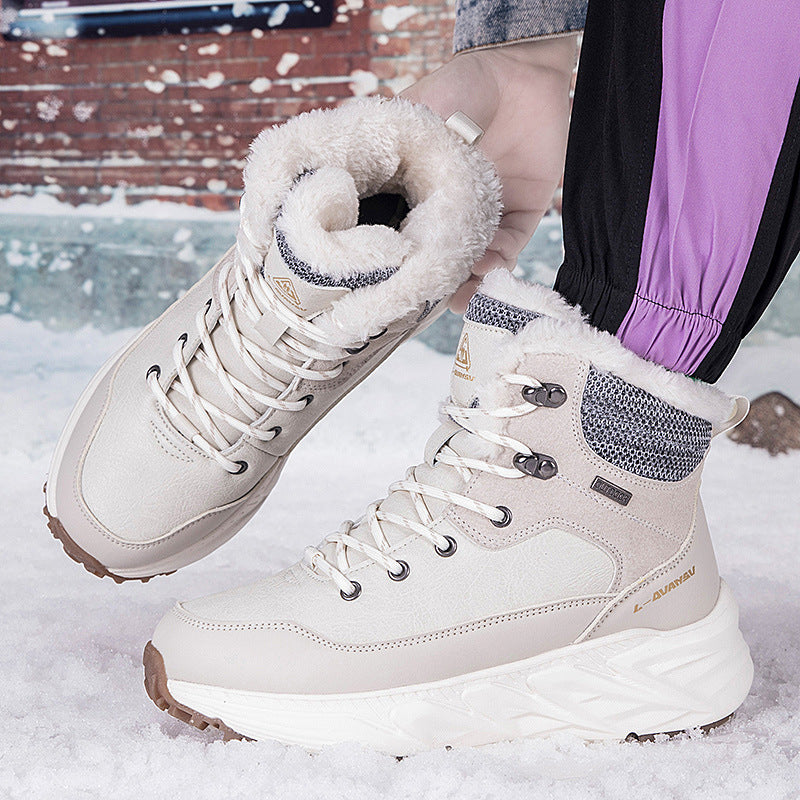 Winter Outdoor Fleece-Lined Snow Boots – Warm Mid-Cut Height Increasing Walking Shoes for Men & Women