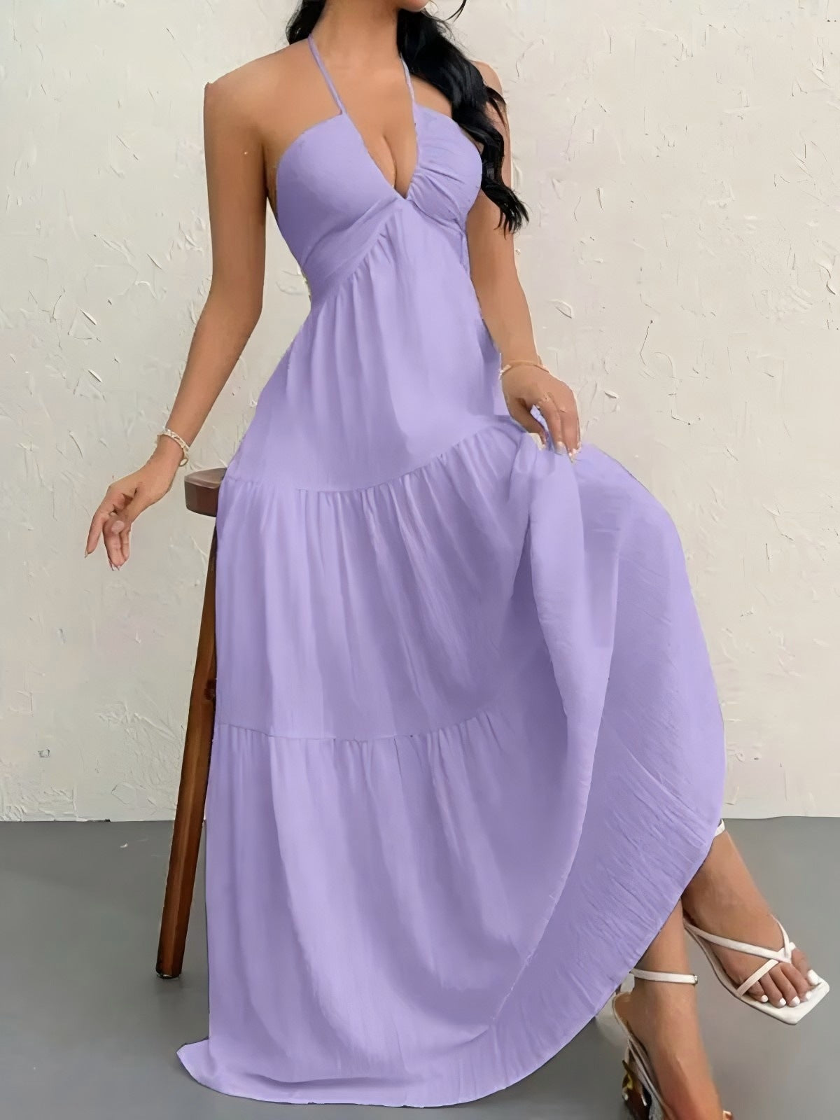 Women's Sexy Backless Halter Neck Maxi Dress - European Style Summer Beach