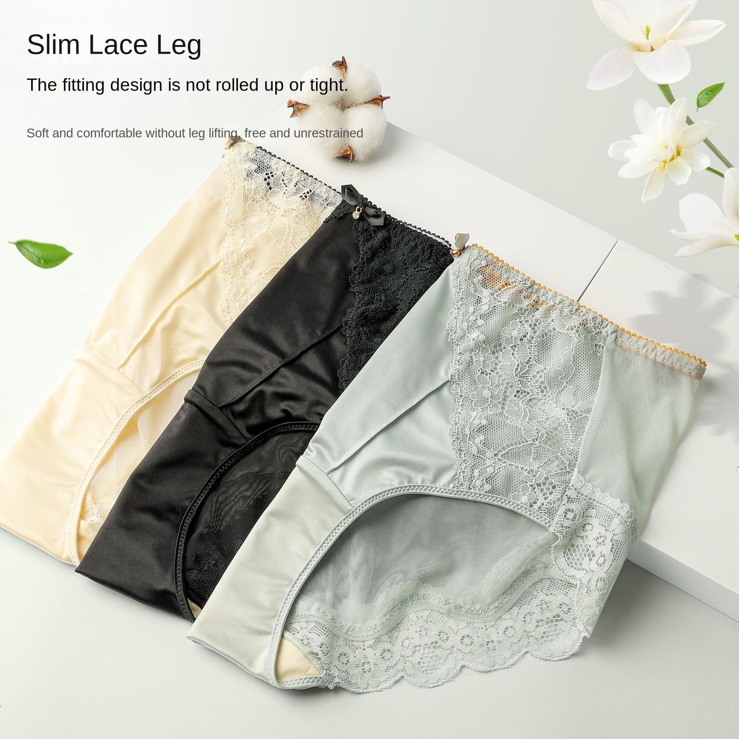 Luxury Mid-High Waist Lace Briefs - Silk-Cotton Lined Antibacterial Mesh