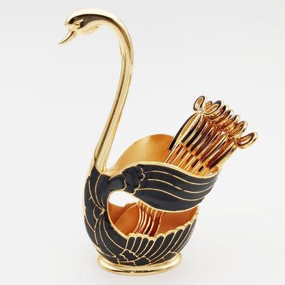 Elegant Swan Holder with Dessert Forks and Coffee Spoons