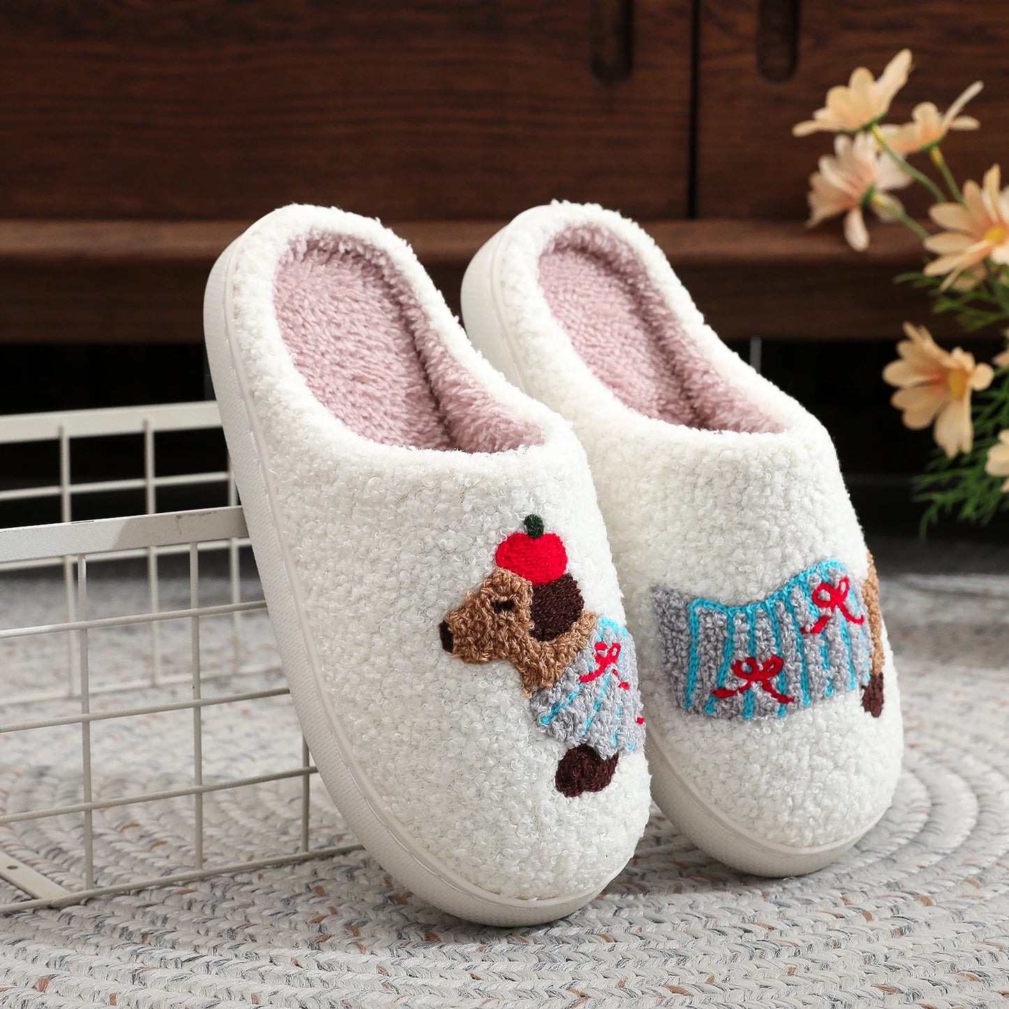 Warm Thick-Soled Woolen Cotton Slippers for Dog Lovers