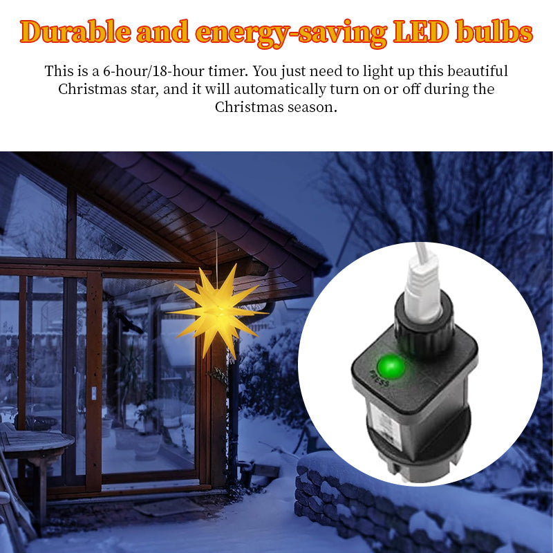 3D XXL LED Star Window Light (60cm) – Warm Glow | Hanging Christmas Decoration with Timer (IP44)