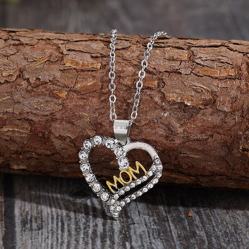 Zircon Pave Heart MOM Pendant Necklace