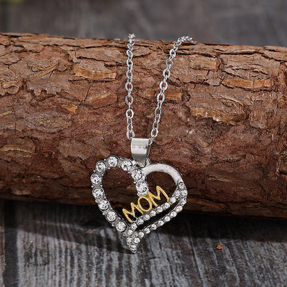 Zircon Pave Heart MOM Pendant Necklace