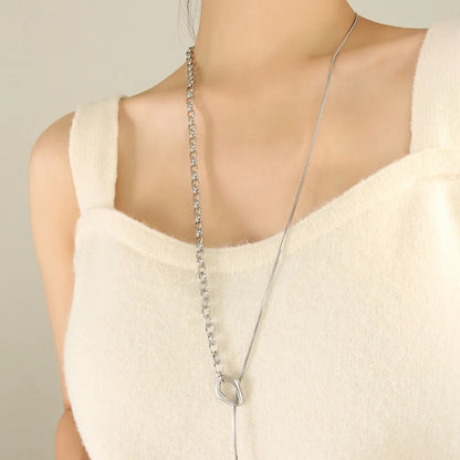 Long Titanium Steel Double Ring Pendant Necklace