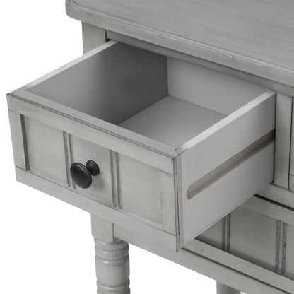 Narrow Console Desk/Sofa Table with Three Drawers (Grey Washed)