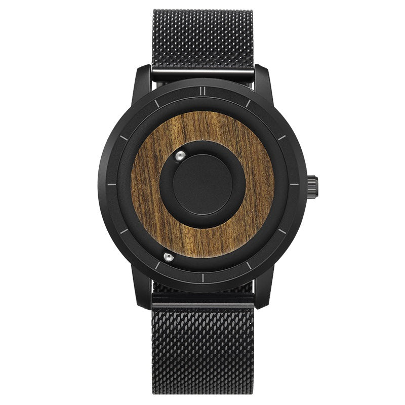 Minimalist Double Steel Ball Magnetic Watch with Wooden Dial Disk