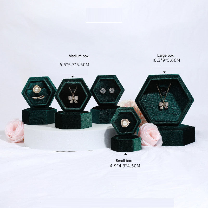 Hexagonal Velvet Jewelry Box - High-End Korean Ring & Earring Gift Box