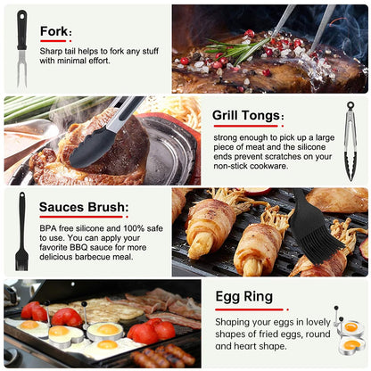 Heavy-Duty Stainless Steel Griddle Tools Kit | 29-Piece Barbecue Set with Carrying Bag