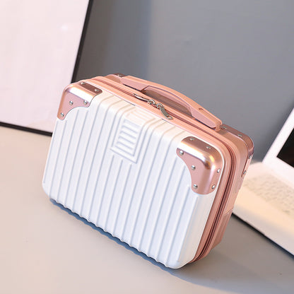 Vintage Luggage Mini Makeup Case | 14-Inch Small Storage Lock Box