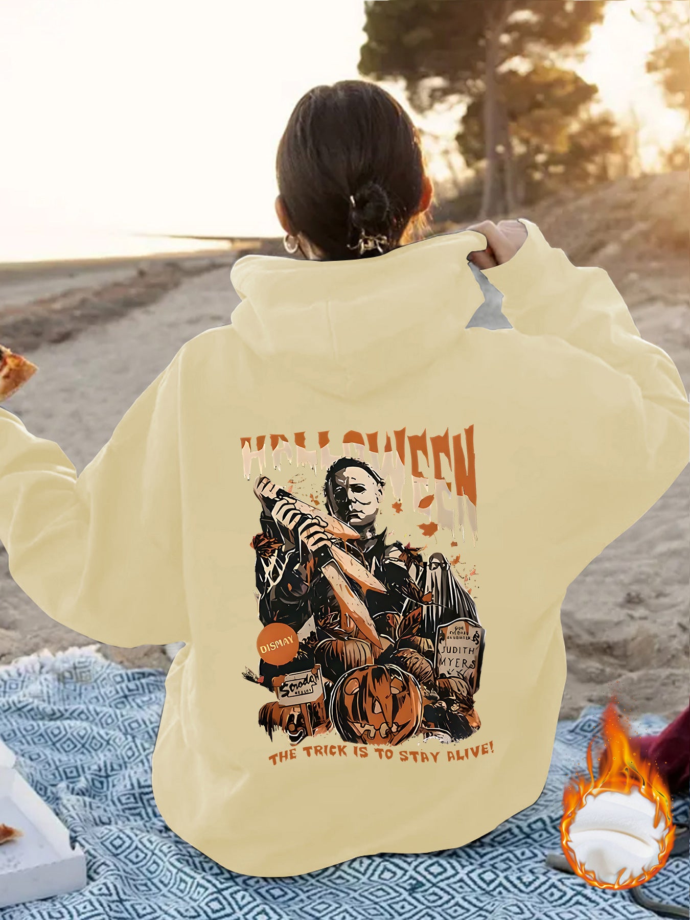 Grunge Skull Graphic Print Fleece Hoodie | Oversized Rust Brown Pullover for Streetwear