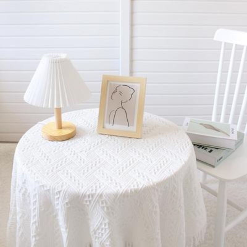 Elegant French Retro Lace Tablecloth – Vintage White Knitted Coffee Table Cover for Home & Photo Props