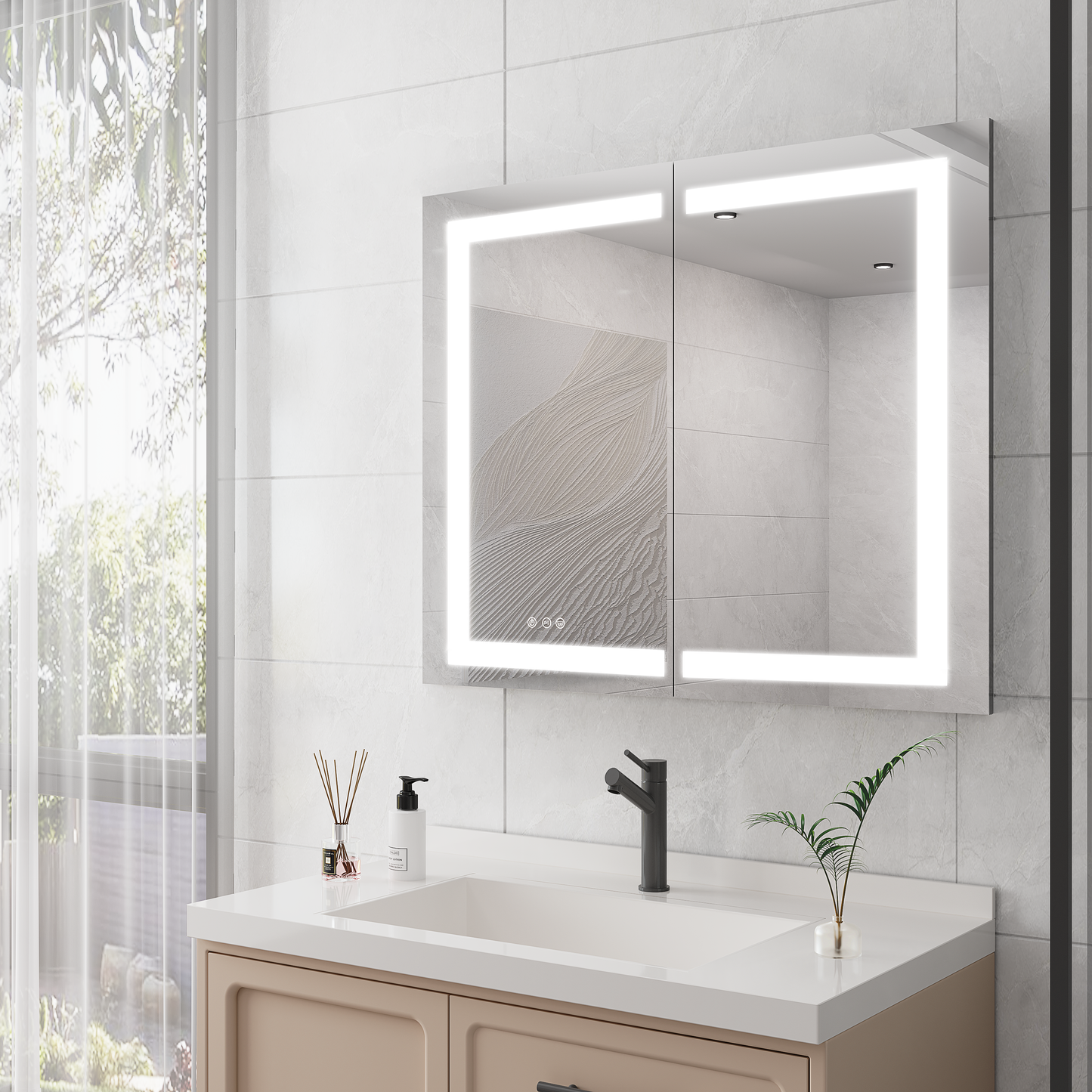 36 x 30 Inch LED Medicine Cabinet with Dimmable Anti-Fog Vanity Mirror