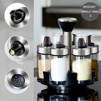 ASLESY Rotating Spice Rack Set with Cruet Condiment Seasoning Jars