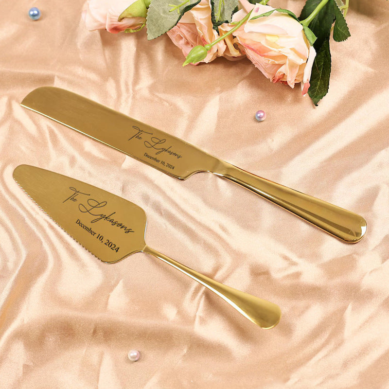 Personalized Custom Stainless Steel Cake Knife & Spatula Set for Weddings & Parties