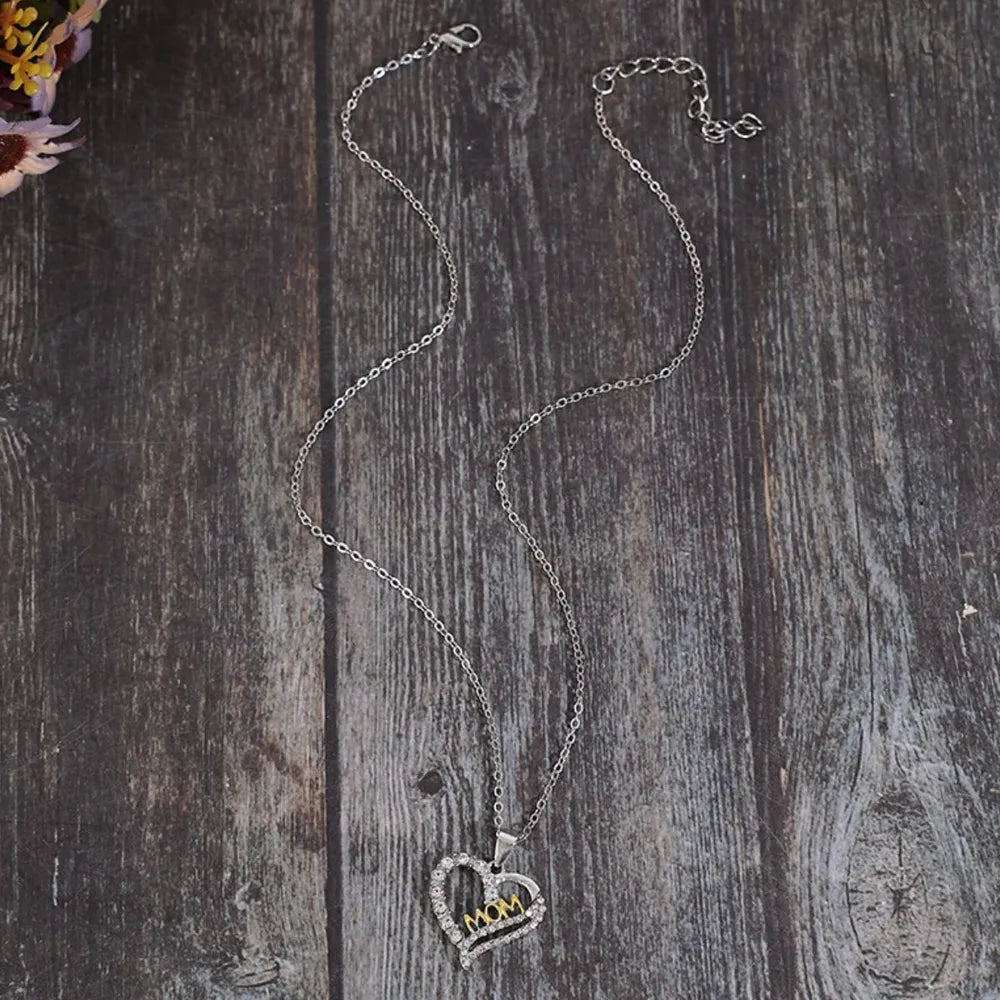 Zircon Pave Heart MOM Pendant Necklace