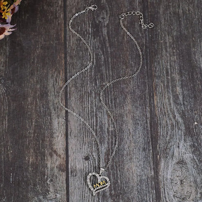 Zircon Pave Heart MOM Pendant Necklace