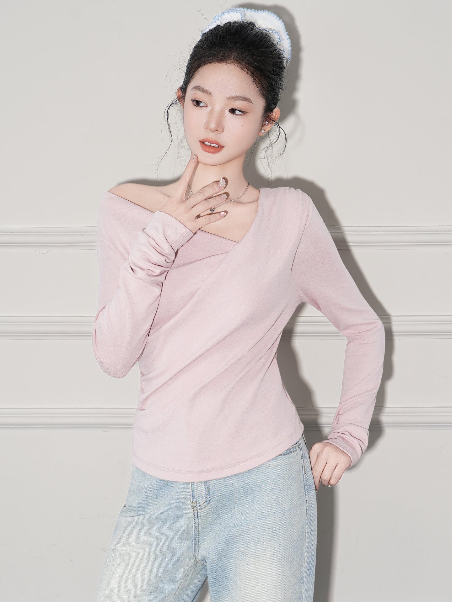 Chic Solid Black Ruched Off-the-Shoulder Casual Top for Women