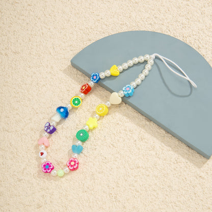Beaded Daisy & Fruit Phone Chain Lanyard - Colorful Aesthetic Charm & Keychain