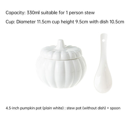 Creative Ceramic Pumpkin Soup Bowl with Lid and Saucer Set