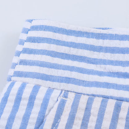Chic Blue and White Vertical Striped High-Waisted Shorts