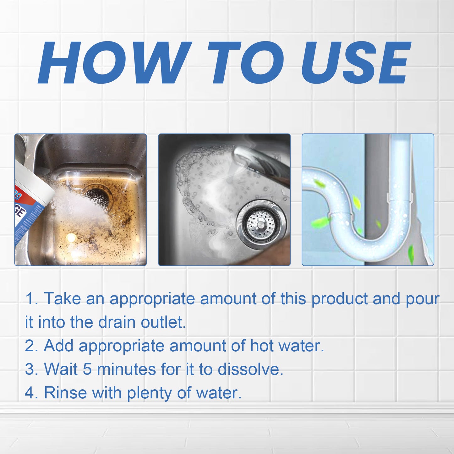 Jaysuing Quick-Dissolve Sink & Drain Cleaner - Remove Hair, Grease & Odor Fast