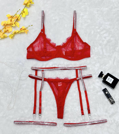 Sexy Cross-border Thong & Garter Lingerie Four-piece Set