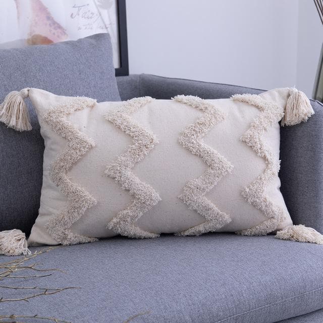 Handmade Boho Tufted Cushion Cover – Decorative Textured Pillowcase with Tassels for Sofa & Bedroom