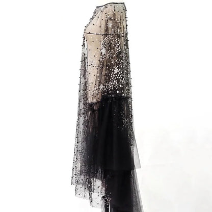 Sparkly Star Mesh Cover-Up Dress - Elegant Flare Sleeve Sheer Party Outfits for Women