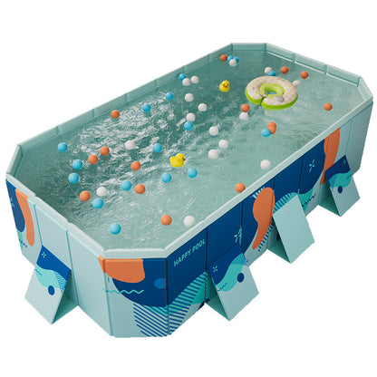 Large Foldable Rectangular Family Swimming Pool, Non-Inflatable Above Ground Pool