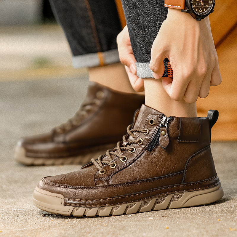 Premium Outdoor Martin Boots for Men – Trendy Thick Sole Mid-Cut Autumn & Winter Fashion Boots