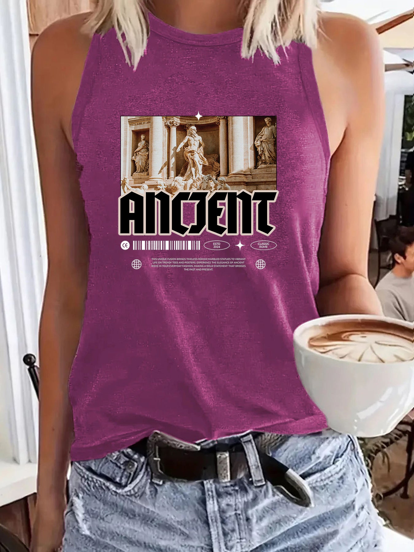 ANOENT Pattern Loose Women's Tank Top | Ancient Ruins Graphic Sleeveless Shirt