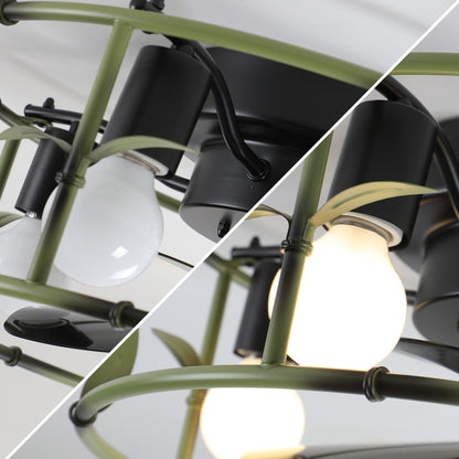 Modern Low Profile Caged Ceiling Fan with Lights – Remote Controlled Flush Mount Fan for Bedroom & Dining