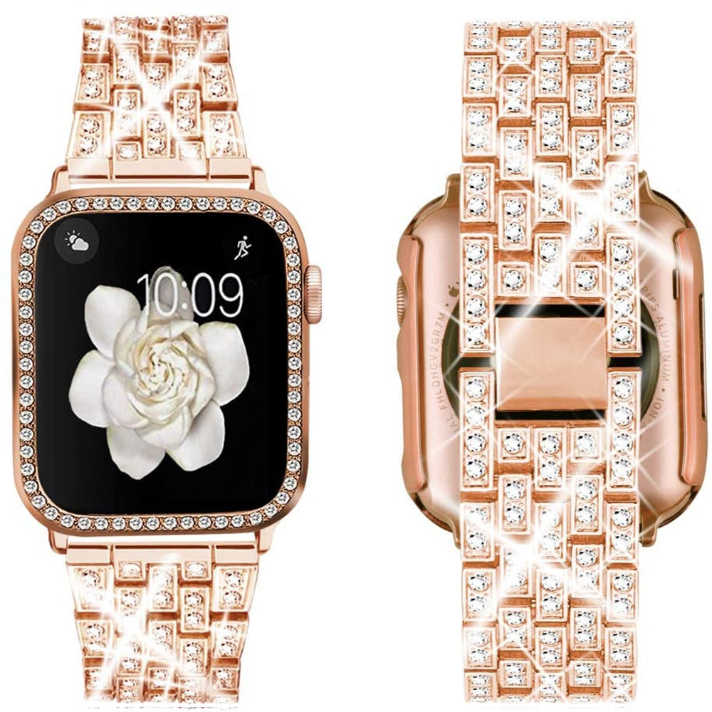Women's Bling Rhinestone Band for iWatch Series 8 7 6 SE 5 3 - Elegant Metal Bracelet 40mm 41mm 44mm 45mm