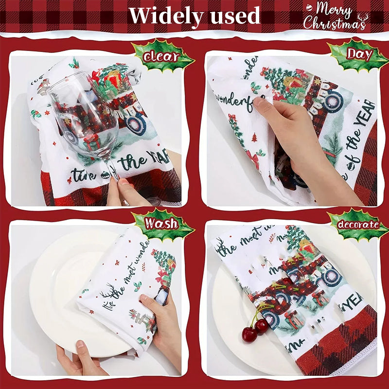 Christmas Kitchen Towels - Decorative Absorbent Dish Cloths for Holiday Decor