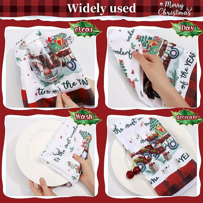 Christmas Kitchen Towels - Decorative Absorbent Dish Cloths for Holiday Decor