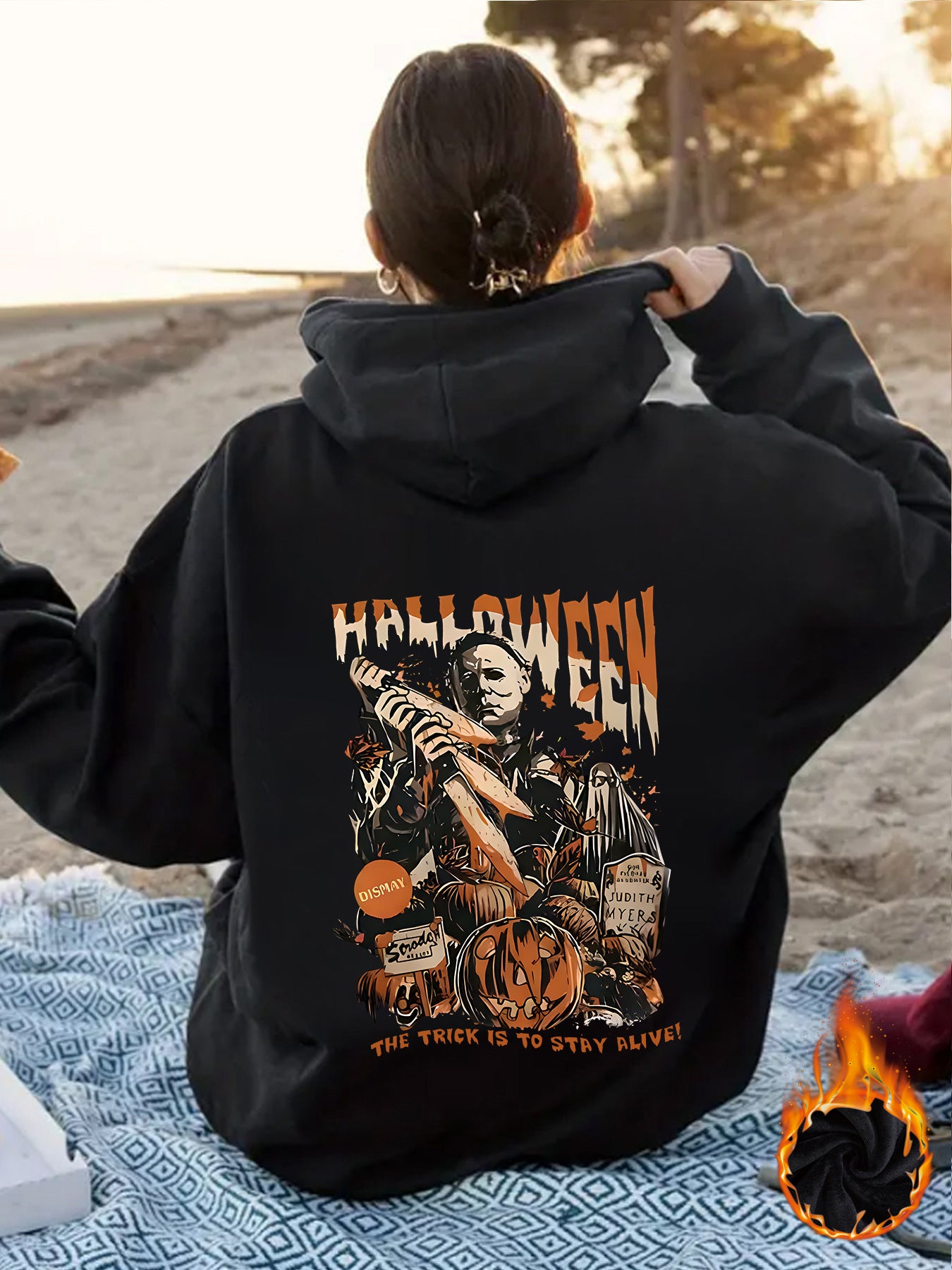 Grunge Skull Graphic Print Fleece Hoodie | Oversized Rust Brown Pullover for Streetwear
