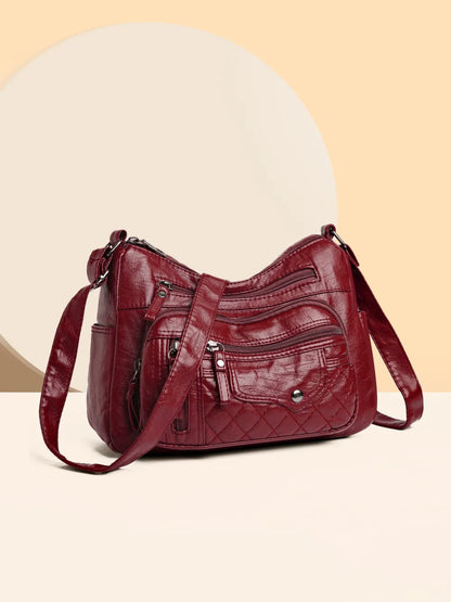 Vintage Style PU Leather Multi-Pocket Crossbody Shoulder Bag
